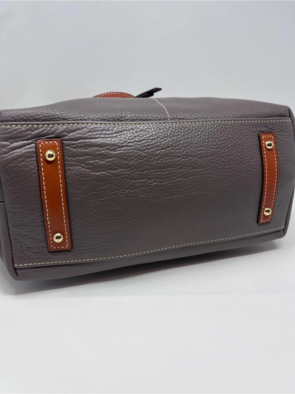 Dooney & Bourke Elephant Pebbled Leather Satchel with Tan Trim